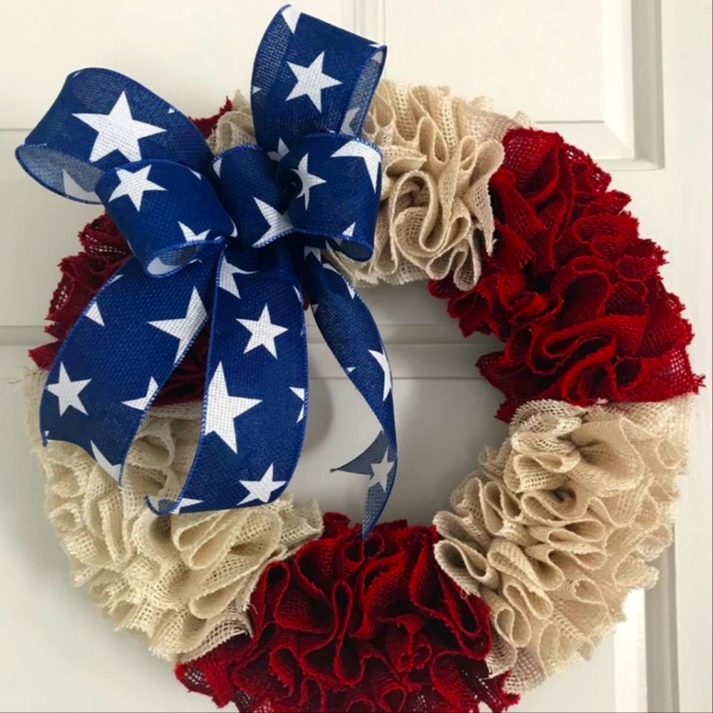 Large burlap American flag wreath